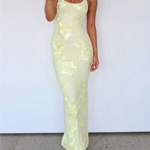 White Fox Boutique Light Yellow Floral Maxi Dress